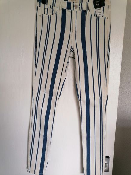 River Island Striped Jeans Size 12 Regular 29 Inch Leg Tapered Stretch - Picture 2 of 8
